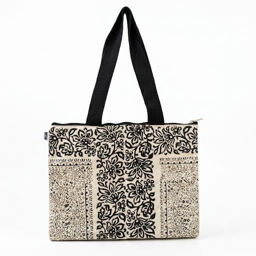Floral Print Laptop Bag in Off white / Black, Floral print